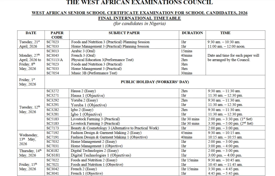 Picture of WAEC Timetable 2026