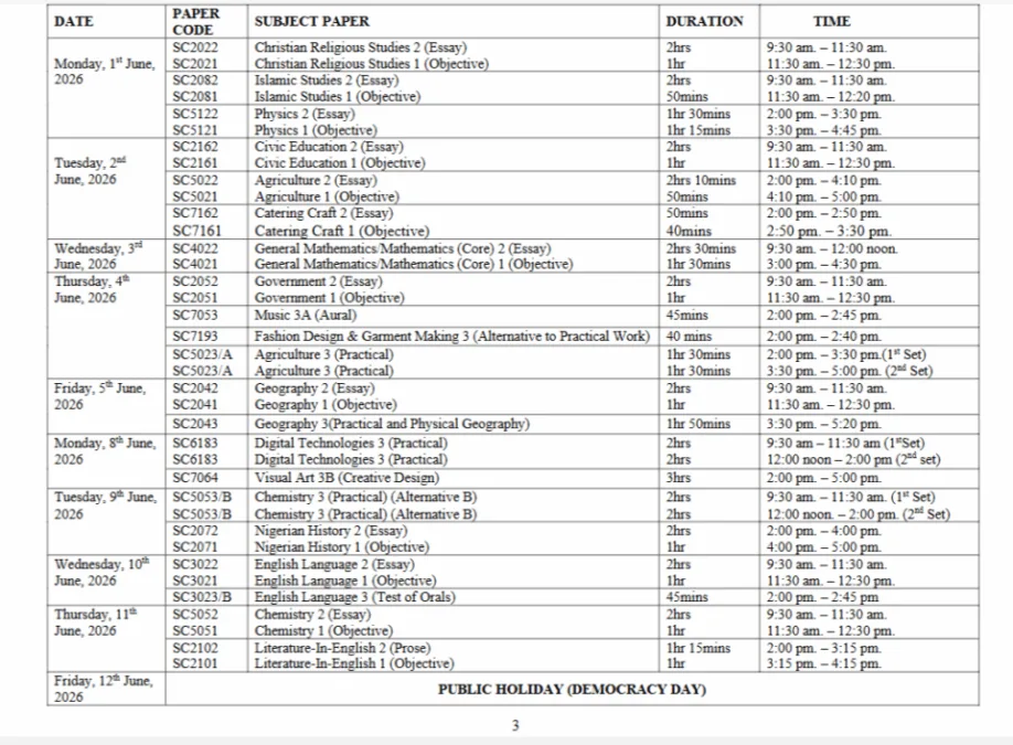 Picture of WAEC Timetable 2026