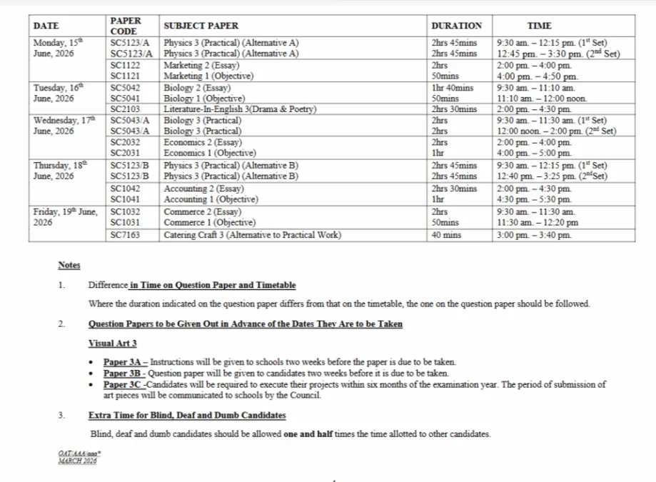Picture of WAEC Timetable 2026